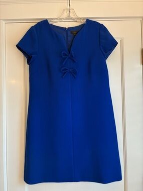 J. Crew Cobalt Blue Short Sleeve Shift Dress with Front Bows